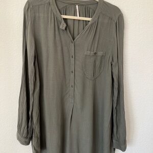 Free People Sage Green Gauze Oversize Boyfriend Button-Down Shirt